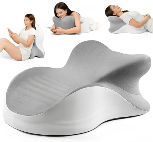 YRuiSofut Memory Foam Ergonomic Wedge Pillow, Reading Pillow for Bed, Headboard Pillow Support for Back Pain, Acid Reflux & Sitting Up, Ideal for Massage with Removable Cover-Grey