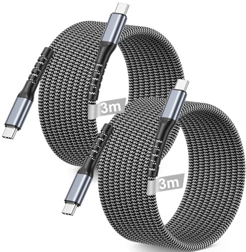 Cable USB C Carga Rapida [2Pack 3M], PD 60W USBC Cable Tipo C Carga Rápida Trenzado Nylon cable iPhone USB C a Tipo C Cabo USBC para iPhone 17 16 15 Pro Max,Macbook,Samsung Galaxy,Huawei,Xperia,Pixel