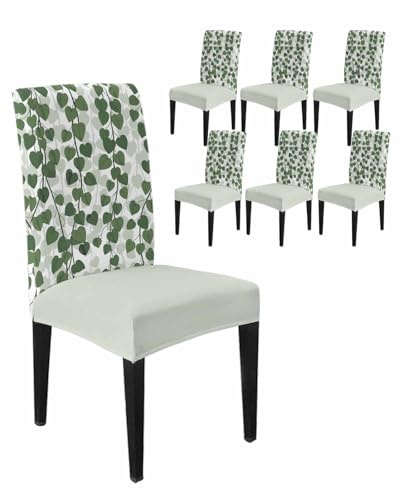 Teamery Dining Room Chair Covers Spring Plants Ivy Stretch Slipcovers Set of 6, Green Heartleaf Philodendron Removable Washable Chair Seat Protecter for Kitchen Hotel Wedding Party