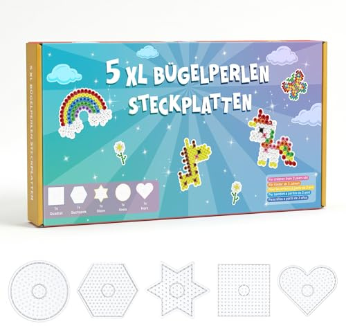 VynyQoo 5 XL Bügelperlen Platten mit 50 Vorlagen ab 3 Jahren