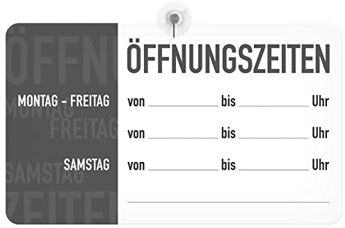 Schild Öffnungszeiten mit Saugnapf und Haken zum selbst beschriften