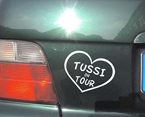 cartattoo4you® AK-02223 | TUSSI ON Tour im Herz| K-Serie | Autoaufkleber Aufkleber Car Sticker Spruch Farbe weiß,in 24 Farben erhältlich,glänzend 13 x 10 cm Waschstrassenfest