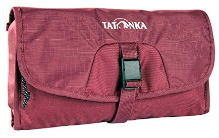 Tatonka Small Travelcare Kulturbeutel - Flache Waschtasche zum Aufhängen mit Fächern und Spiegel - 25 x 17 x 4 cm (Bordeaux red)