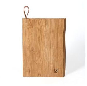 Rio Lindo Schneidebrett Chop Chop 34x22x2,5cm aus massivem u. geöltem Eichenholz in Premium Qualität mit Ledergriff /100% Handarbeit/Unikat/nachhaltiges Holzbrett/Servierbrett für die Küche