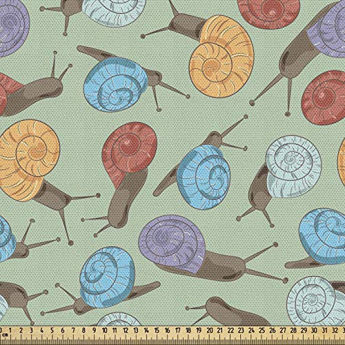 ABAKUHAUS Tier Gewebe als Meterware, Schnecken und Mollusken, Schön Gewebten Stoff für Polster und Wohnaccessoires, 1M (148x100cm),Teal Blasser