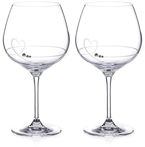 DIAMANTE Pair of Petit Valentine Heart Gin copa Glasses with Crystals Set of Two in Gift Box