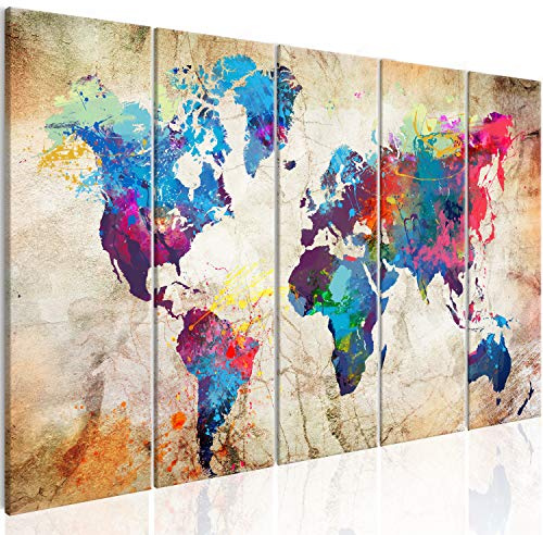 murando - Cuadro de cristal acrílico Mapamundi 200x80 cm Impresión de 5 Piezas Pintura sobre Vidrio Imagen Gráfica Decoracion de Pared Abstracto - Colorido Mapa Viaje k-A-0179-k-o