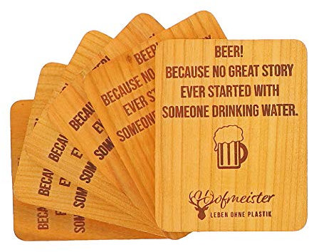 HOFMEISTER® Lot de 6 dessous de verre à bière en bois de cerisier, produit 100 % naturel, sous-verres assortis pour chopes sur mesure et verres à blé, cadeau individuel, 10 x 8 x 0,7 cm