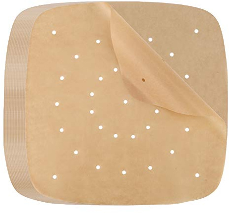 LUTER 120Pcs 9 Inch Air Fryer Liner Parchment Paper, Unbleached Perforated Parchment Paper Square Steamer Paper for Air Fryer, Steaming Basket