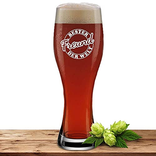 Deitert Weizenglas mit Gravur Bester Freund, Bierglas 0,5l inkl. Gravur, individuelles Geschenk, personalisiertes Weißbierglas, Motiv Siegel - Bester Freund