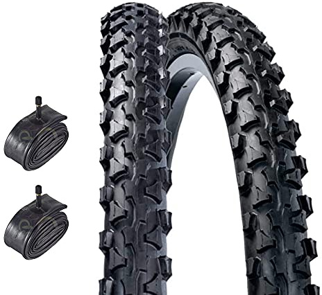 2 neumáticos MTB 26 x 1,90 (50-559) + cámaras con válvula americana neumáticos Mountain Bike con tacos