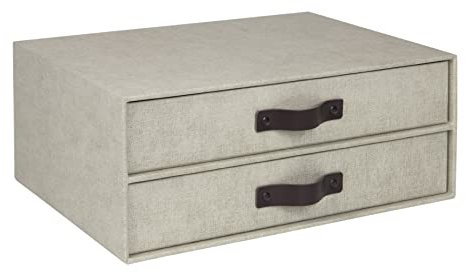 BIGSO BIRGER Schubladenbox – Aufbewahrungsbox mit 2 Schubladen – Schreibtisch Ablage für Dokumente & Bürobedarf – Ablagesystem aus recycelter Faserplatte und Papier – beige