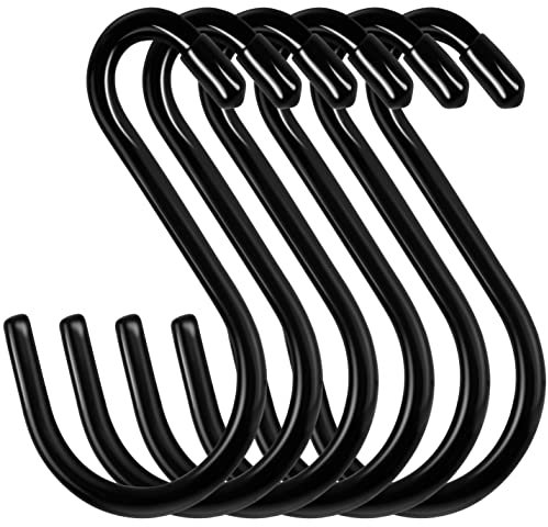 Bolatus 12 ganci a S, grandi 6 e 15 cm, portata fino a 30 kg, gancio a forma di S, colore nero, per cucina, bagno, camera da letto, ufficio, in acciaio inox