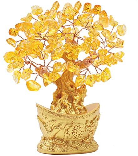 Bwinka Feng Shui Money Tree Office Home Table Feng Shui Decoration Crystal Money Tree for Wealth and Good Luck