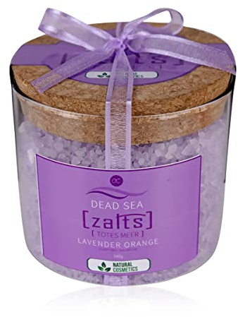 accentra Zalts Sal de baño del Mar Muerto en vaso con cierre de corcho - 540g Sal del Mar Muerto MADE in GERMANY enriquecida con aceite de lavanda y naranja