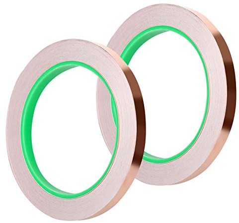 SAVITA 2 Rouleaux Rubans en Feuille de Cuivre, Double Face Ruban Adhésif Cuivre Conducteur Electrique Copper Foil Tape pour Vitrail Blindage EMI Vitrail Travaux Manuels Circuits Papier (20m x 6mm)