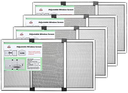FLYZZZ 4 Packs Adjustable Window Screen Horizontal (15.74''H x 21''-40''W) Expandable Window Screen Medium Replacement for Home