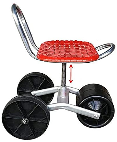 Garden Seat on Wheels, Garden Kneeling Pad Rolling Work Seat Cart Stool Gardening Stool Adjustable 360-Degree Swivel Seat for Weeding/Gardening/Outdoor Lawn Care Red