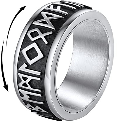 FindChic Stress Ring Herren Bandring drehbarer Spinner Fingerring Edelstahl Wikinger nordische Männer Anxiety Ring Meditationsring mit Geschenkebox für Hochzeit Verlorbung Party, Silber, 62