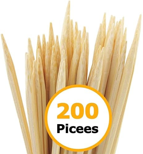 LIDOUK 25 cm/10 Inches Bamboo Skewers Natural Wooden Skewers Sticks for BBQ, Cocktail, Shish Kabobs, Party Essentials, 200 Pieces