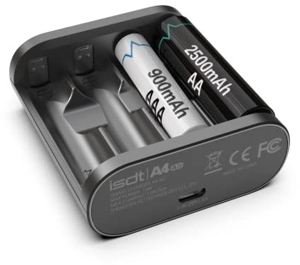 ISDT A4AIR Chargeur de Piles Universel,Chargeur Piles pour AA/AAA avec Port Type-C Contrôle APP
