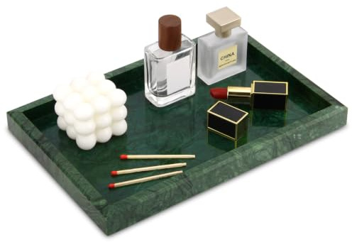 HESHIBI Marmor-Tablett für Badezimmer, 100% natürlicher Marmorstein, Schminktisch für Küche, Heimdekoration, Schminktisch. Schwarzgrün, 30,5 x 20,3 x 3 cm