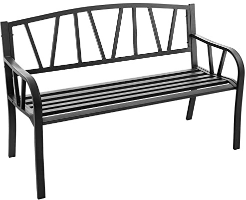 COSTWAY trädgårdsbänk metall, 2-sitsig sittbänk, parkeringsbänk kan belastas upp till 300 kg, terrassbänk för trädgård, balkong och terrass, 128 x 57 x 86 cm