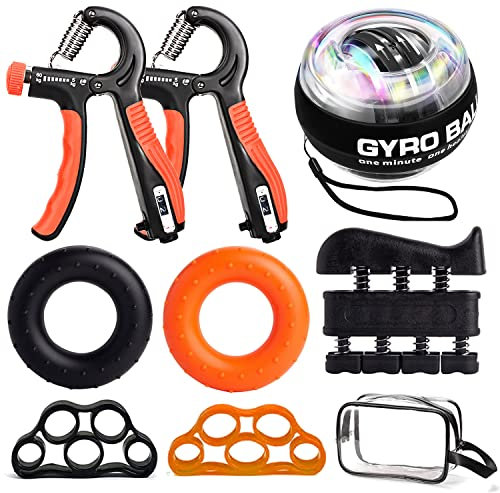 Handtrainer, Griffkraft trainer 8 Stück, Fingertrainer, Kreiselball, Grifftrainer mit Zähler, Fingerstrecker, Handgriffverstärker, Aufbewahrungstasche, Trainingsset für Fitness Krafttraining zu Hause