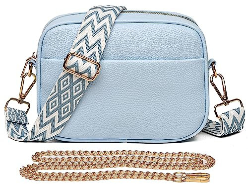 GSenhui Crossbody Bag Damen Moderne Taschen mit Breitem Schultergurt Einfarbig Crossbody Tasche Umhängetasche Klein 3 fächern Gesteppte Schultertasche für damen mit 2 Schultergurt