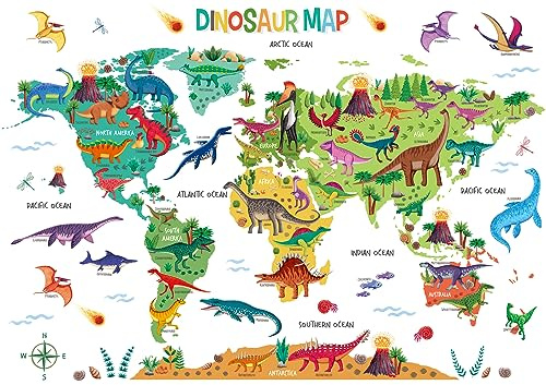 DECOWALL SG2-2312 stor dinosaurie världskarta väggtatuering dino trex väggdekal väggdekal för pojke pojkrum barn barnrum sovrum väggdekoration babyrum vardagsrum