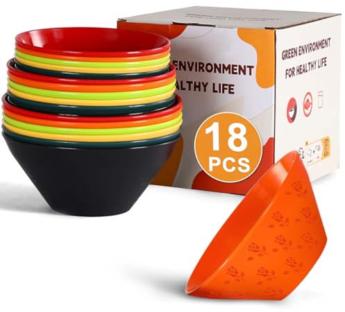 Gymdin 18Pcs Bowls Set, 24.7/20.5/15.7 oz BPA Free Bowl, Stackable Soup Bowls in 3 Sizes, Microwave & Dishwasher Safe, Colorful Bowls for Serving Soup, Frozen Yogurt and Pasta Etc