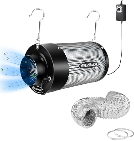 MELONFARM Air Filtration Kit 4, Built-in 14cm Fan Low Nois Carbon Filter with 12-Speed Controller, 8' Ducting, Cooling & Ventilation System for Grow Tents, Indoor Gardening, Hydroponics 4“x12.6