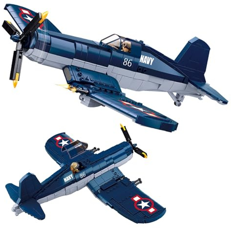 Tarcury WW2 F4U Bombardiere da Combattimento Mattoncini da Costruzione - 550 PCS Set di Giocattoli Militari con 1 Soldatini - Coinvolgenti Giocattoli WWII per Bambini e Adulti