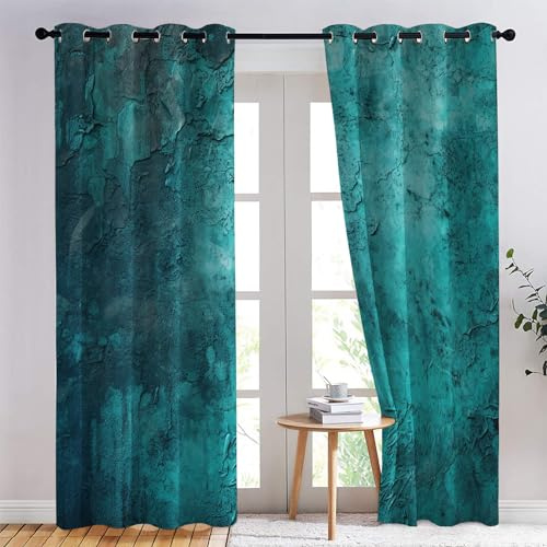 Vorhänge Türkis, Verdunkelungsvorhang 2er Set - Vorhang Blickdicht Marmor Abstrakt Muster, Thermovorhang für Deko Wohnzimmer Schlafzimmer Kinderzimmer, Gardinen mit Ösen 160x132 cm (HxB) (Qy-&83)