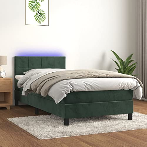 ULUYYUC Boxspringbett, Palettenbett Doppelbett/Einzelbett Familienbett Bettgestell Geeignet für Zimmer Mieten Schlafzimmer Wohnzimmer Arbeitszimmer mit Matratze & LED Dunkelgrün 80x200 cm Samt