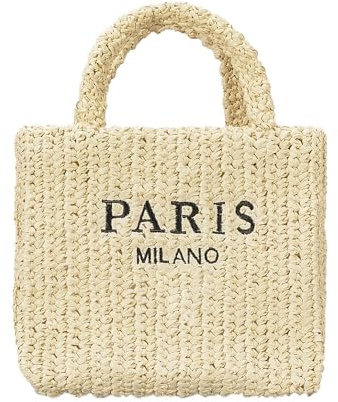 OWGSEE Stroh-Strandtasche für Damen, Sommer, gewebte Tragetasche, verstaubare Stroh-Geldbörsen und Handtaschen für Urlaub, Urlaub, S-beige, Small