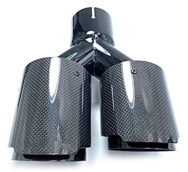 Auspuffblende 1 Paar (L + R) Universal Dual Glossy Black Automobile Auspuffrohr Schalldämpfer Rohr Carbon Fiber Auspuffspitze Auspuff Endrohr(60 IN 76 OUT)