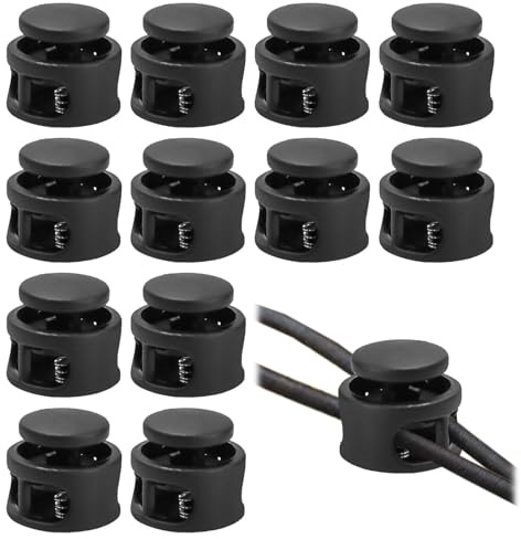 12 Stück Kordelstopper Kunststoff Verschlüsse Kordelklemme, 2 Loch Schnellverschluss Schuhe,Schnürsenkel Federschnalle,Schwarz Schnürsenkel Clips für Kordelzug Taschen,Kleidung,Hut und Rucksäcke