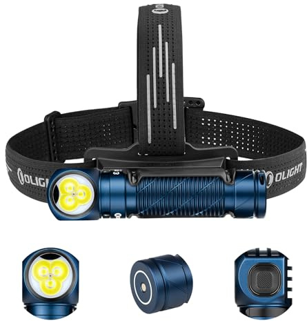 OLIGHT Perun 3 Stirnlampe aufladbar, 3000 Lumen, bis zu 20 Tage Laufzeit | 7 Lichtmodi, Superhell Kopflampe wandern mit rotlicht, Sensor und Stirnband, Mini Headlampe für Camping, IP68, Midnight Blau