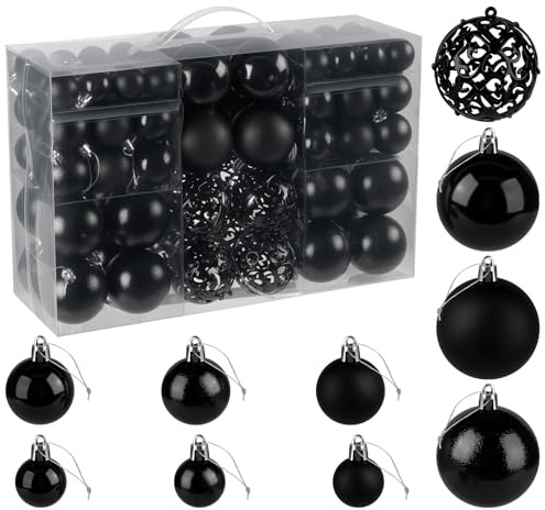 Truevaste Weihnachtskugeln Schwarz Kunststoff, 100er Set Premium Christbaumkugeln Plastik mit Glänzend Matt & Hohlkugel, Weihnachtsbaumkugeln 3/4/6CM für Christbaumschmuck Innen- und Außenbereich