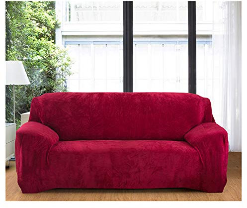 Pannesamt-Sofabezug, luxuriöser 1-Sitzer-Plüsch-Schonbezug in Weinrot, elastisch, waschbar, Couch-Möbelschutz, einfache Passform und dickes Material, 90 x 140 cm
