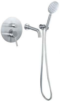 Badewannenarmatur mit Handbrause Edelstahl Gebürstet 360° Drehung 2 Funktions Auslauf Wasserhahn Wandmontage,Gebürstet