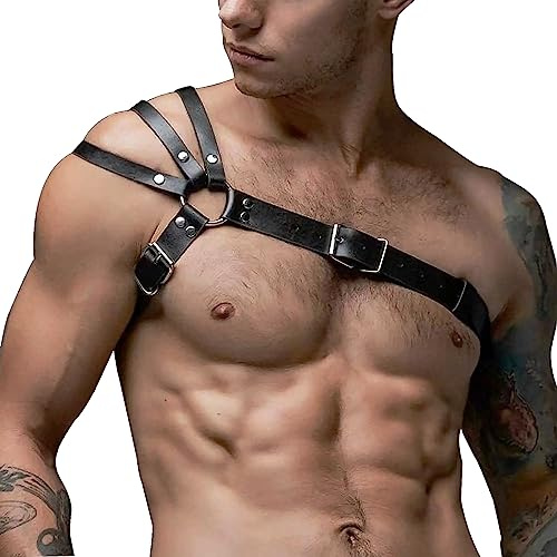 Leder Harness Herren Sexy Dessous Oberkörper Punk Brust Body Harness Outfit | Sexy Brust Body Harness Verstellbarer Gothic Bondageset Reizwäsche Gürtel für Rave Outfit Festival Halloween Cosplay Karneval