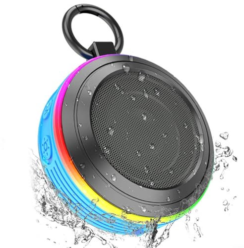 Puupaa Dusch-Lautsprecher, tragbarer Lautsprecher, kabellos, IPX7 wasserdichter Lautsprecher mit RGB-Lichtern, Mini-Lautsprecher für Badezimmer, Party, Reisen, Outdoor (blau)