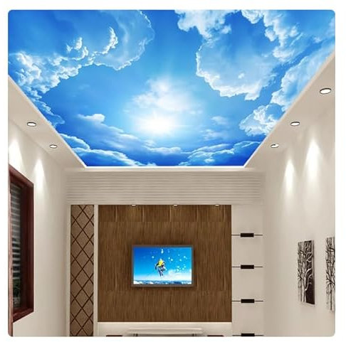 Papier peint mural 3D Paysage de ciel bleu personnalisé pour chambre à coucher Motif nuages blancs plafond 430 cm x 300 cm