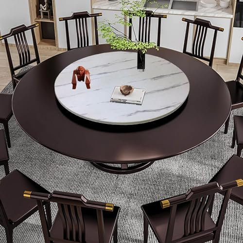 Grand plateau de service rotatif en bois de 76,2 cm, assiette ronde en marbre blanc, 90 cm, fabriquée à la main, pour le divertissement et la présentation