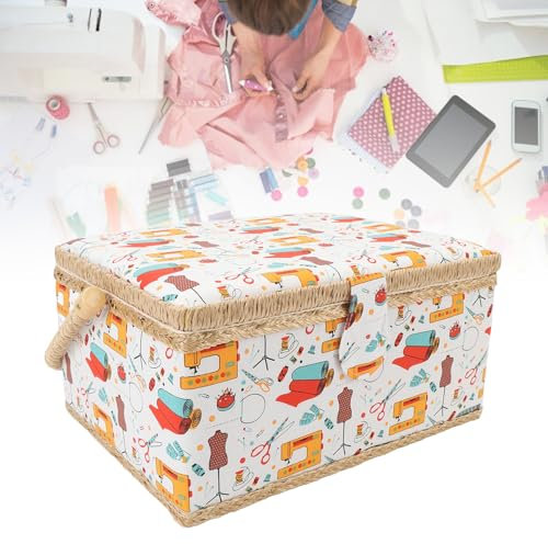 JOROBURO Nähkorb, Große Kapazität, Tragbare Näh-Aufbewahrungsbox mit Abnehmbarer Kunststoffschale, Vintage-Näh-Aufbewahrungsbox, Bastelwerkzeuge, Aufbewahrungsbox für Nähzubehör