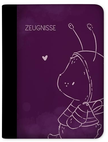 CreaDesign Zeugnismappe A4 – Hummel Bär lila – für Mädchen – Dokumentenmappe mit 10 Klarsichthüllen