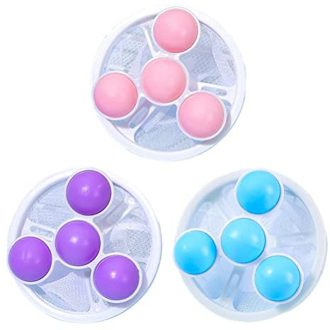3Pcs Push Bubble Washer Balls, Laundry Washing Balls, Lint Mesh Bag, Multifunctional No Winding Washing Machine Balls with Net (Blue+purple+Cherry)