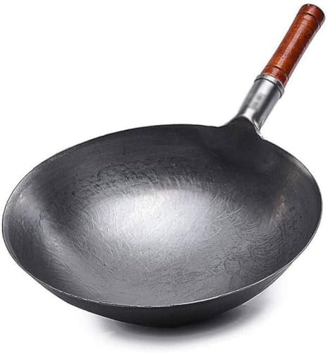 ZCCZJS WOK tradizionale ferro tradizionale wok wok con pentola a gas antiaderente woks senza rivestimento (34 cm)